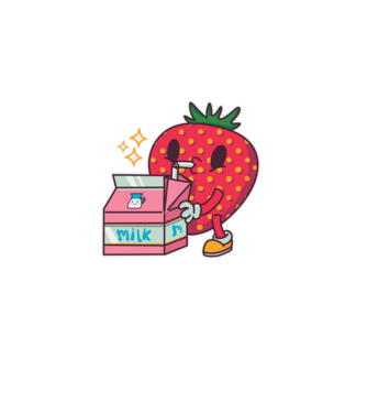 Strawberry Drinking Milk minta fekete pólón