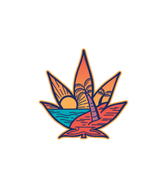 Naplemente Marijuana levél minta fehér pólón
