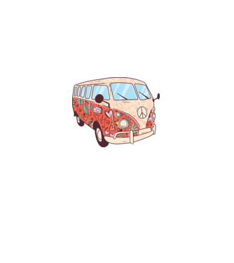 Hippi kisbusz retro póló minta fehér pólón