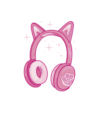 Cicás pink fejhallgató minta fehér pólón
