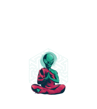 Alien Meditálás minta fekete pólón