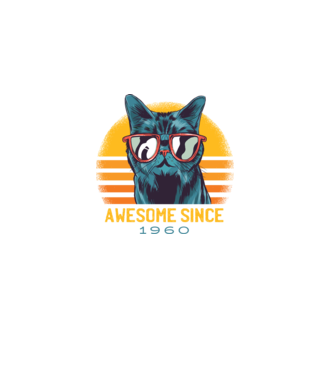 Awesome since 1960 Cat Cicás póló minta fekete pólón