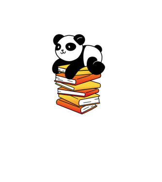 Panda könyvekkel minta fekete pólón
