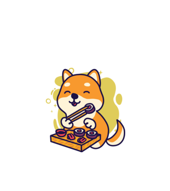 Shiba inu Sushival minta fehér pólón