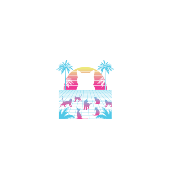 Cica Vaporwave neon minta fekete pólón
