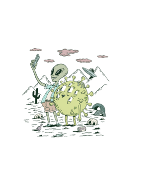 Postapocalyptic ufo minta világos rózsaszín pólón