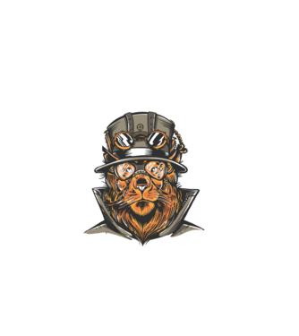 Steampunk Oroszlán minta fekete pólón