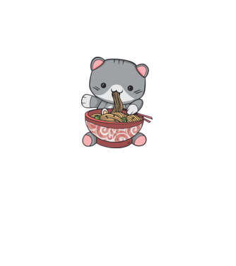 Kawaii Cica Ramen minta királykék pólón
