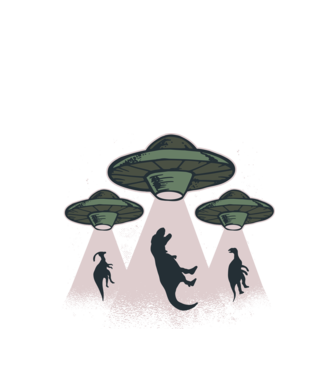 Alien Ufó Dinoszaurusz minta fekete pólón