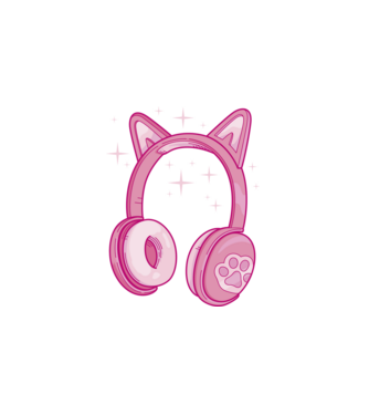 Cicás pink fejhallgató minta fehér pólón
