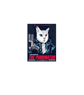 The Purrinator Cica minta világoskék pólón