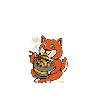 Shiba ramennel minta fekete pólón