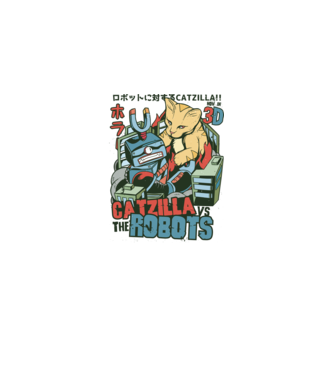 Catzilla Vs Robots minta fehér pólón