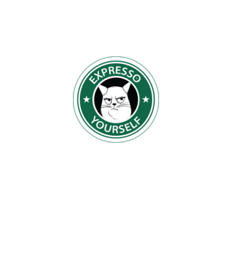 Expresso Yourself Cicás Kávés póló minta fekete pólón