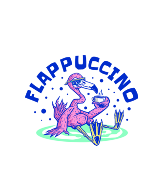 Kávés flamingo minta fehér pólón
