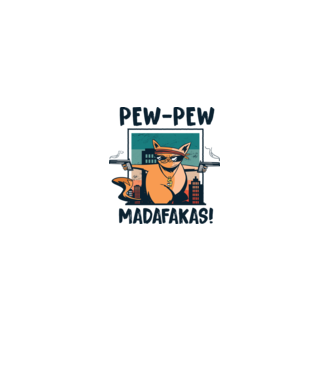 Pew Pew Madafakas Cica dark minta fehér pólón