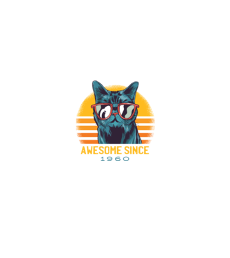 Awesome since 1960 Cat Cicás póló minta fekete pólón
