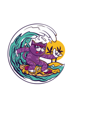 Surfing Pizza Cat minta fehér pólón