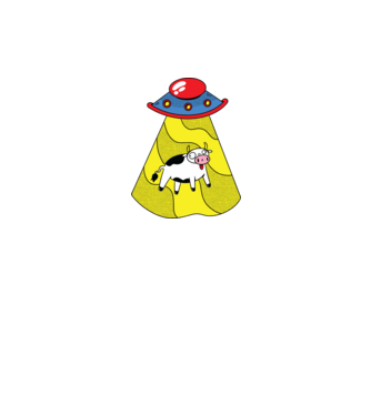 Ufo és tehén minta fekete pólón