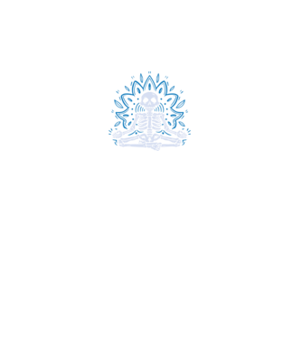 Meditáló csontváz minta fekete pólón