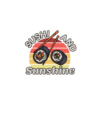 Sushi és napsütés minta fekete pólón