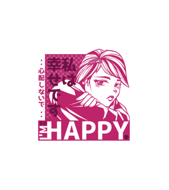 I'm happy antiszociális Anime Lány minta fehér pólón