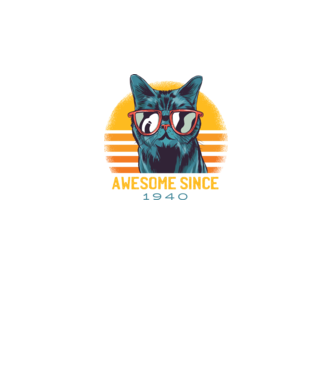 Awesome since 1940 Cat Cicás póló minta fekete pólón