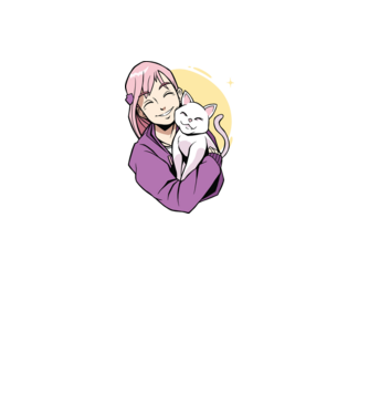 Anime Lány Cicával minta lila pólón