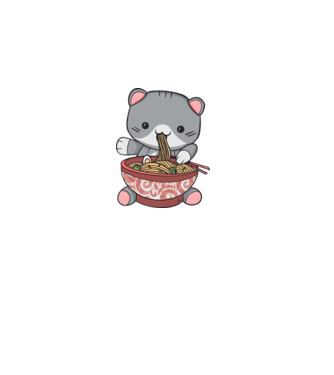 Kawaii Cica Ramen minta szürke pólón
