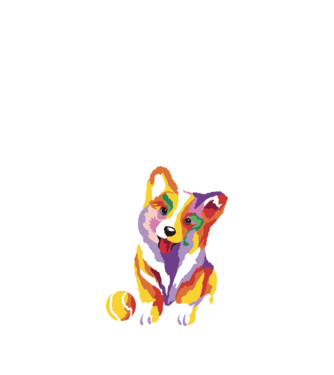 Színes Corgi minta fekete pólón