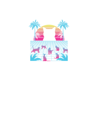 Cica Vaporwave neon minta fekete pólón