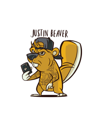 Justin hód minta fehér pólón