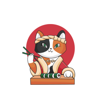 Calico Sushi Macska minta fehér pólón