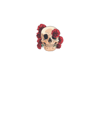 Vörös szegfű és koponya minta fekete pólón