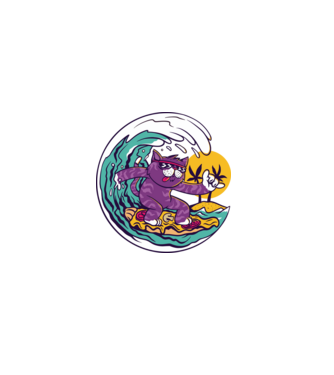 Surfing Pizza Cat minta fehér pólón