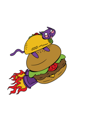 Tacos raktésás macska minta fekete pólón