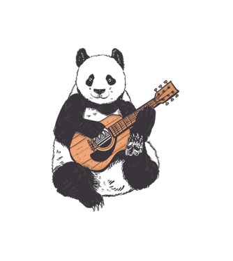 Gitáros panda minta fehér pólón
