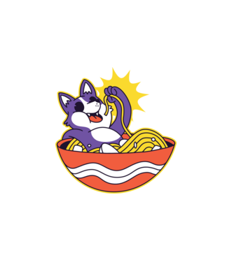 Corgi Ramennel minta fehér pólón