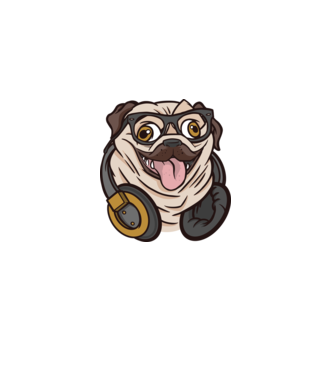 Mopsz Fejhallgatóval minta fehér pólón
