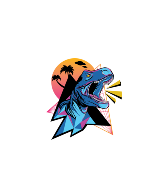 Neon Dinoszaurusz Retro póló minta fekete pólón
