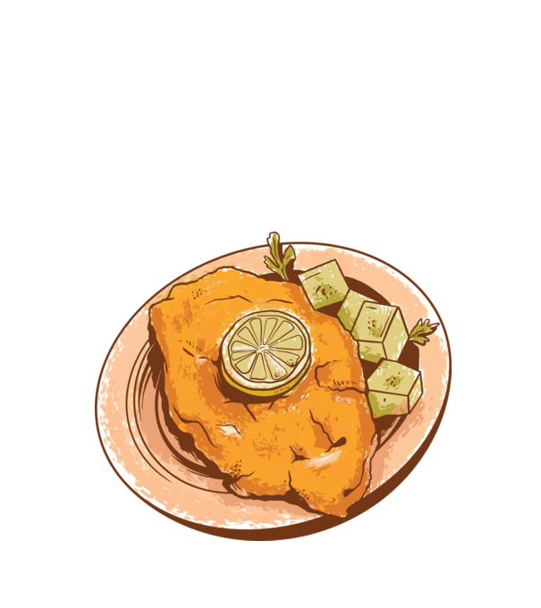 Rántott hús Wiener Schnitzel minta fekete pólón