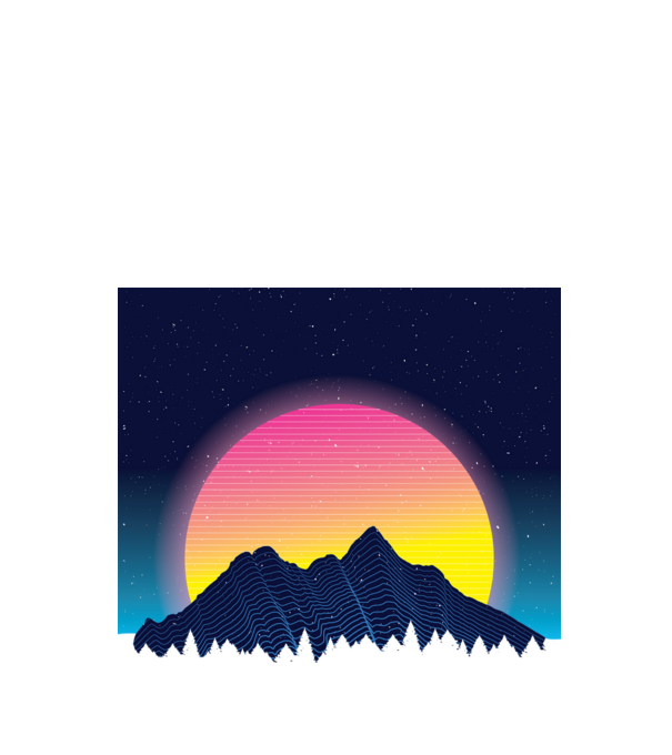 Neon Tájkép minta fekete pólón