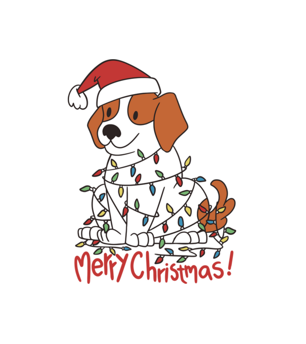 Beagle Boldog Karácsonyt! minta fehér pólón