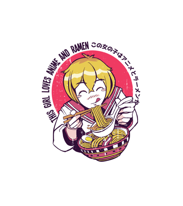 Ramen és anime minta fehér pólón