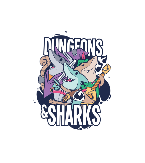 Dungeon Sharks minta fehér pólón