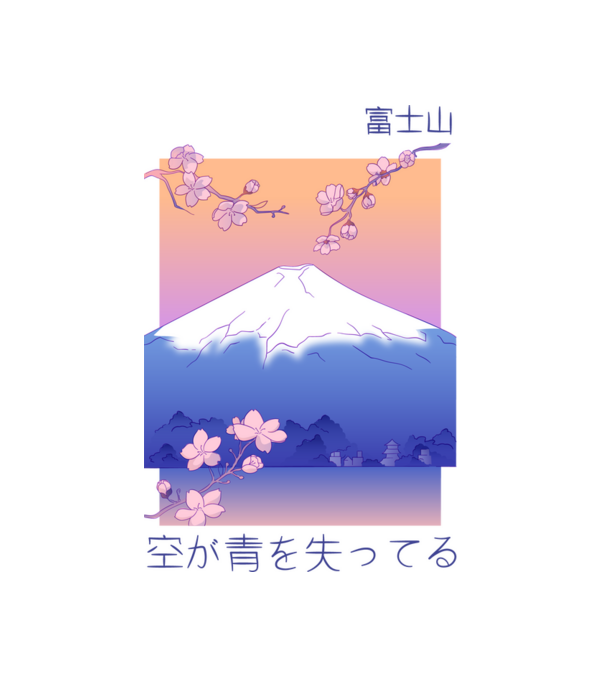 Anime Vaporwave hegy minta fehér pólón