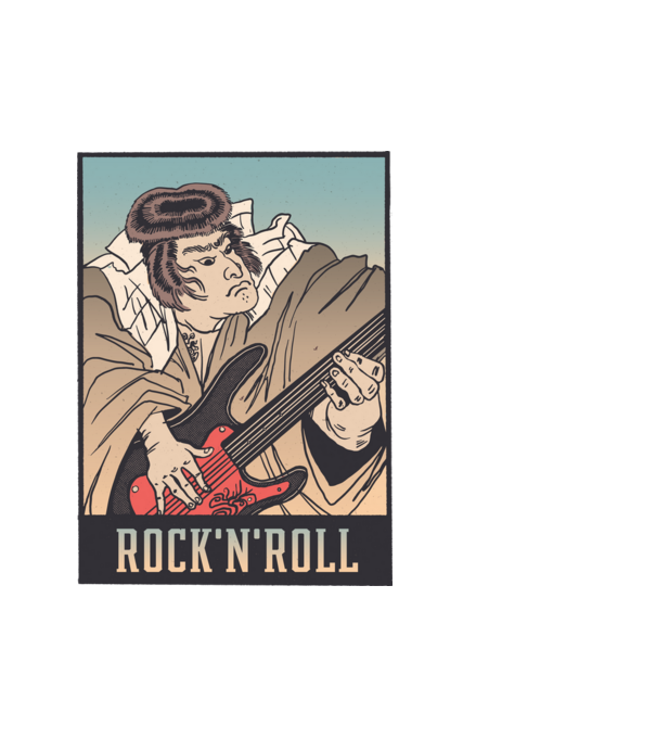 Rock and Roll Ukiyo minta fehér pólón