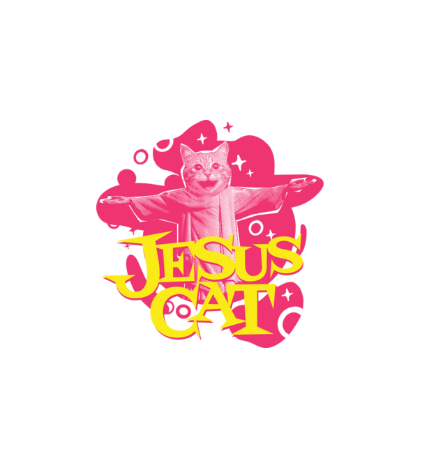 Jesus Cat minta fehér pólón
