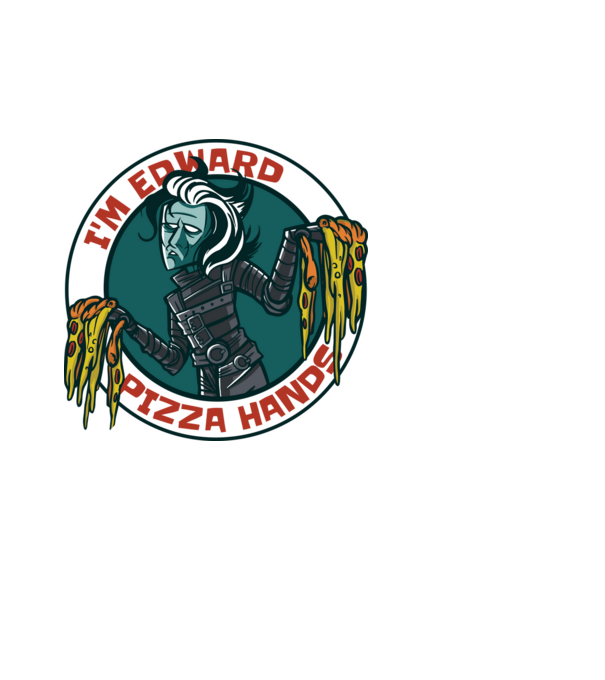 Pizza kezű Edward minta fehér pólón