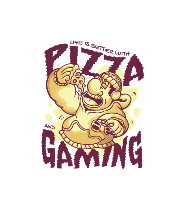 Pizza és játék minta fehér pólón
